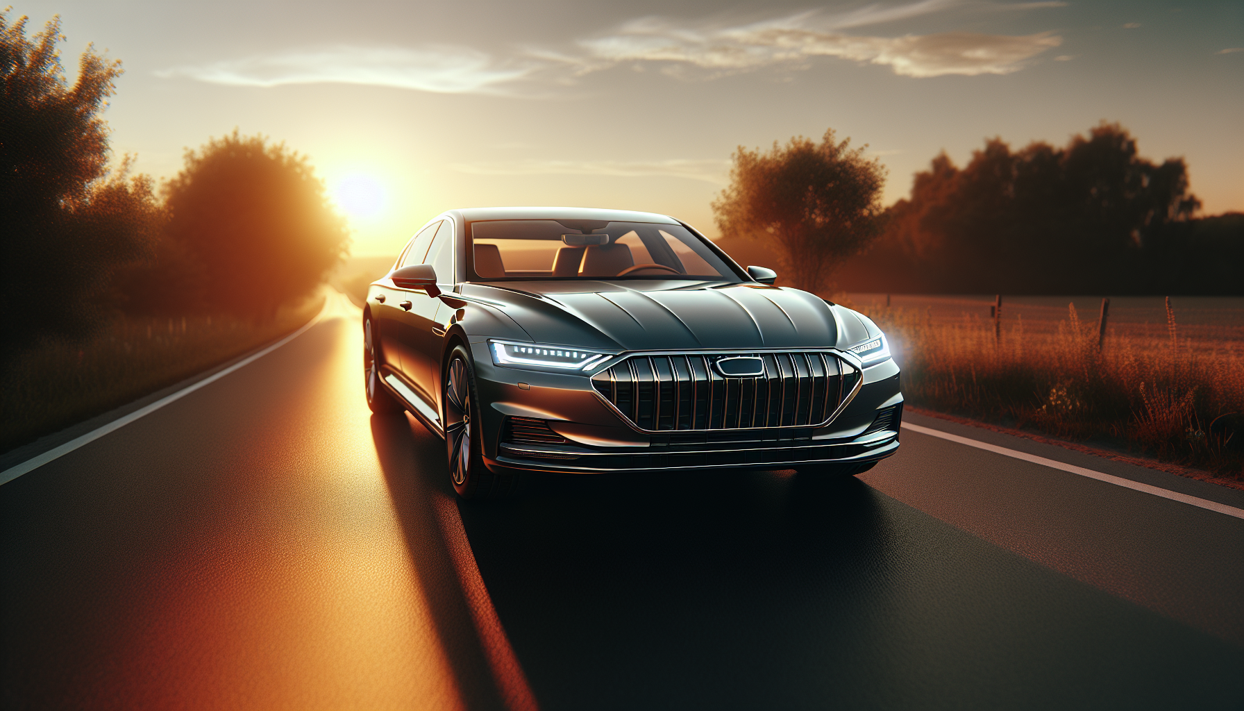modern vehicle at golden hour