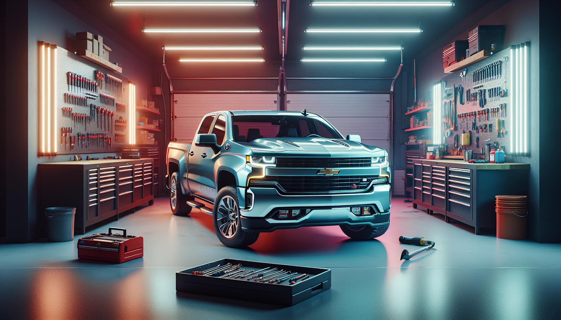 Chevrolet Silverado in garage ready for installation