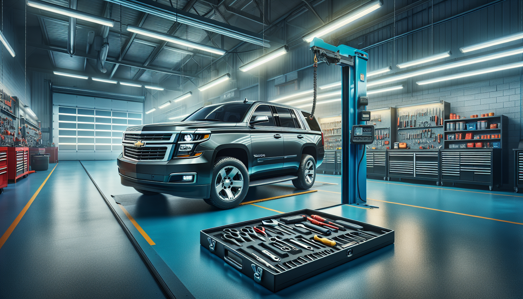 Chevrolet Tahoe in garage ready for installation