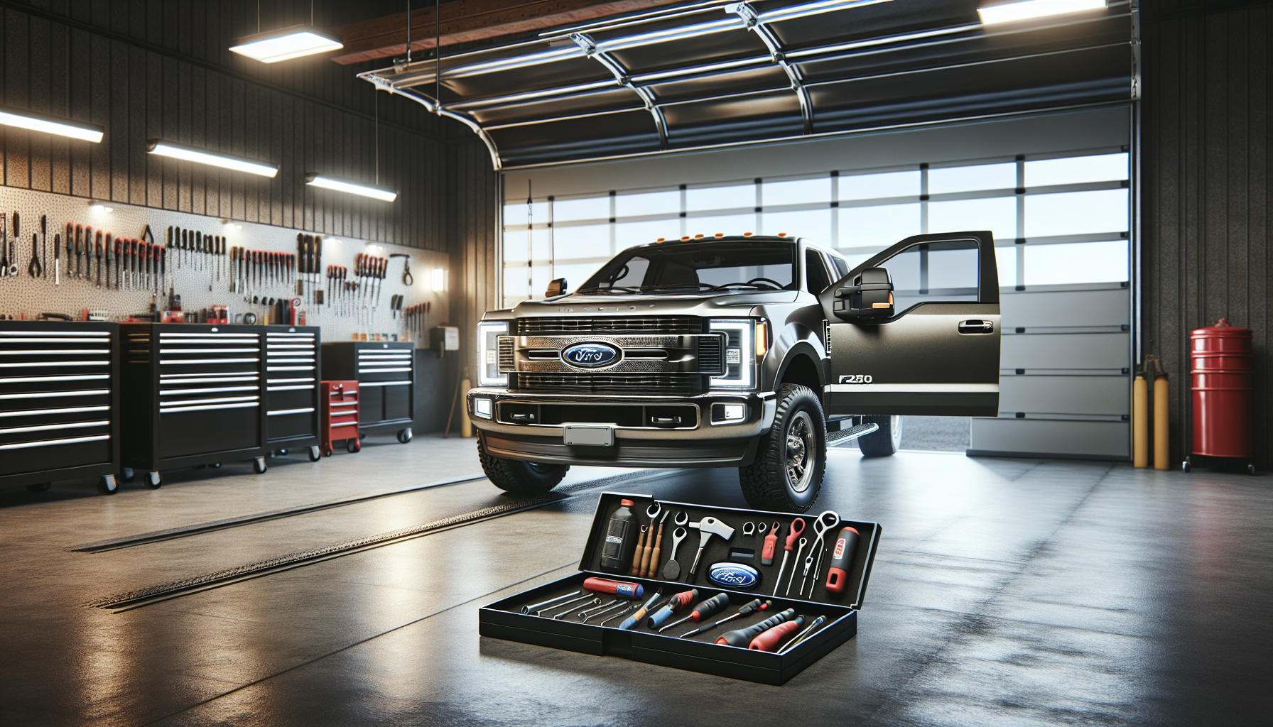 Ford F250 in garage ready for installation