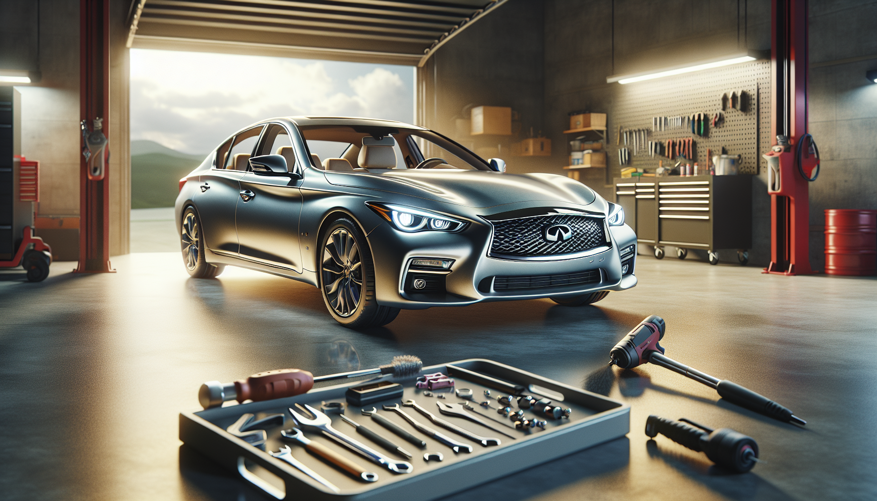Infiniti Q50 in garage ready for installation