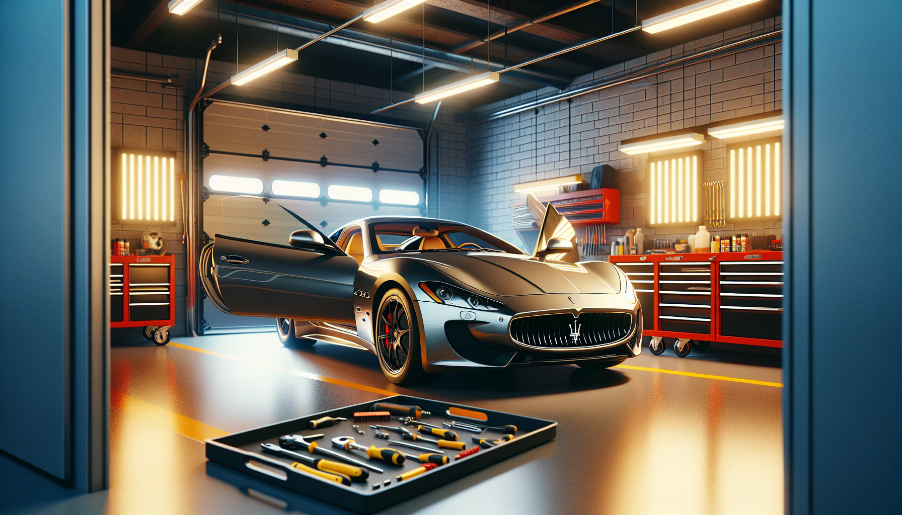 Maserati Gran in garage ready for installation