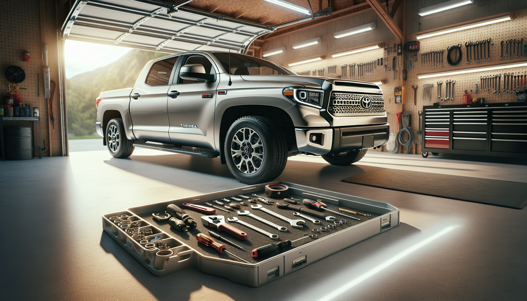 Toyota Tundra in garage ready for installation