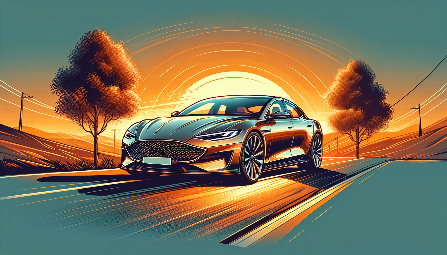 modern vehicle at golden hour