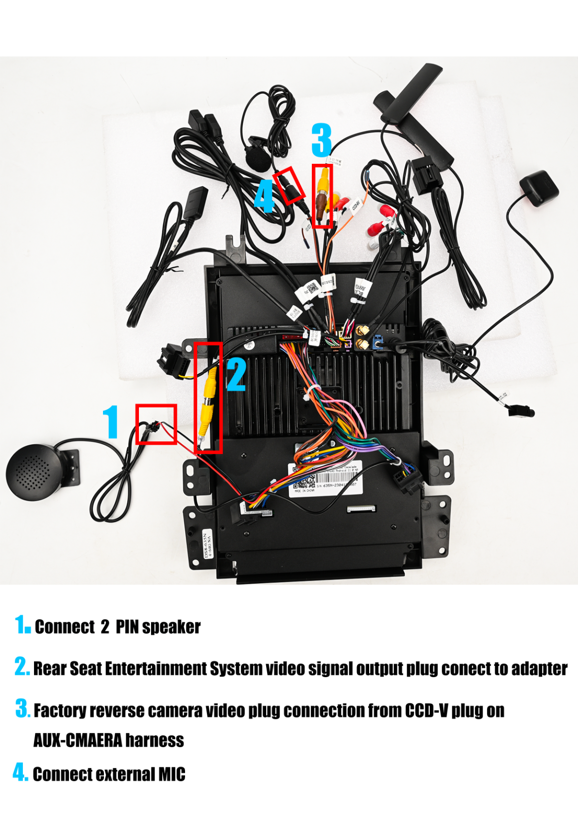 Cadillac Escalade - Physical installation step showing connections for a head unit with numbered instructions.
