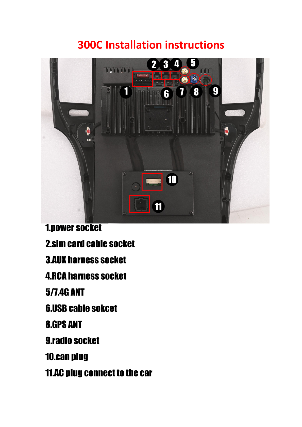 Chrysler 300C - Photo showing components and their labels for installation.