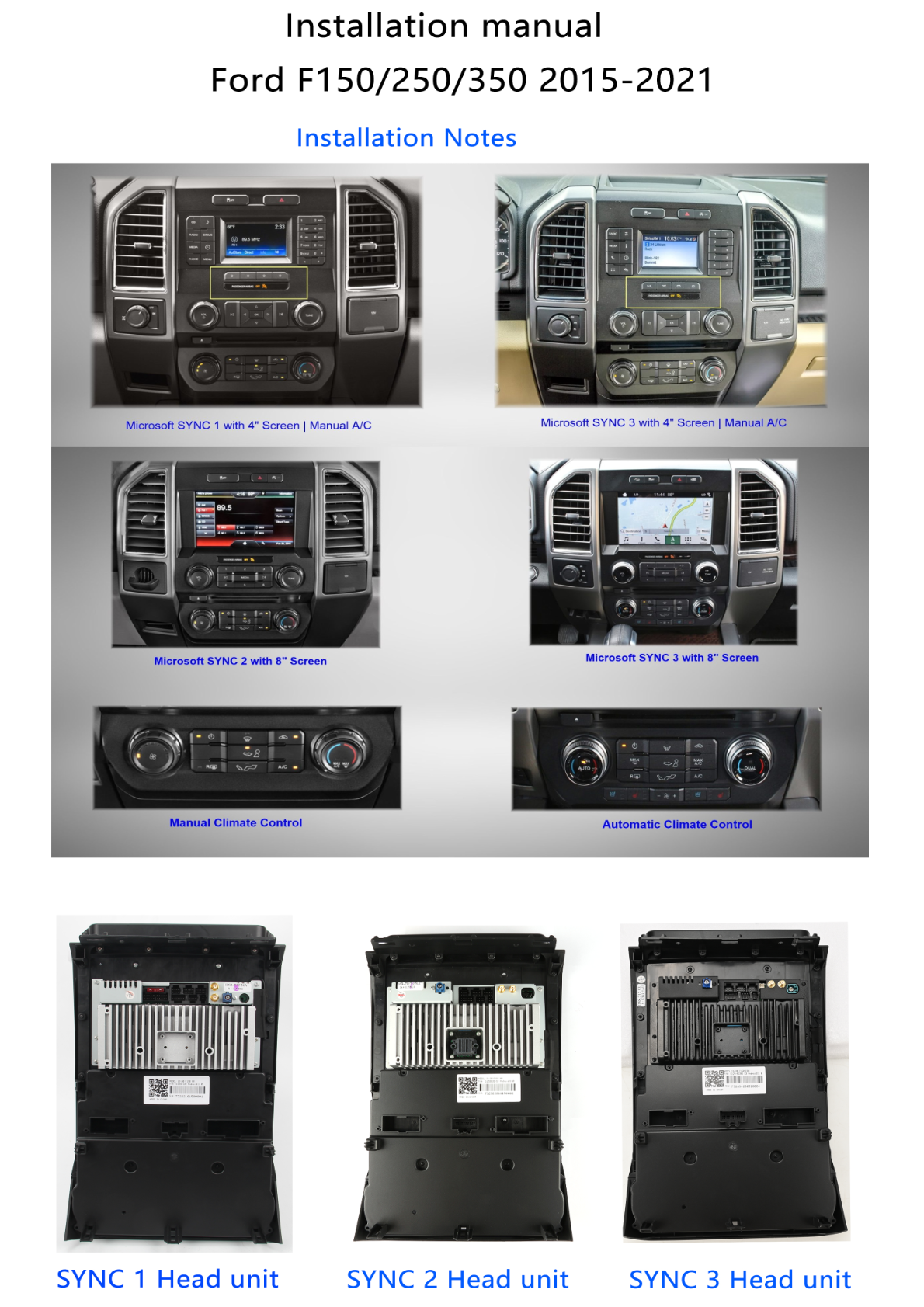 Ford Expedition - Physical installation step with photos of head units and controls for Ford Expedition.