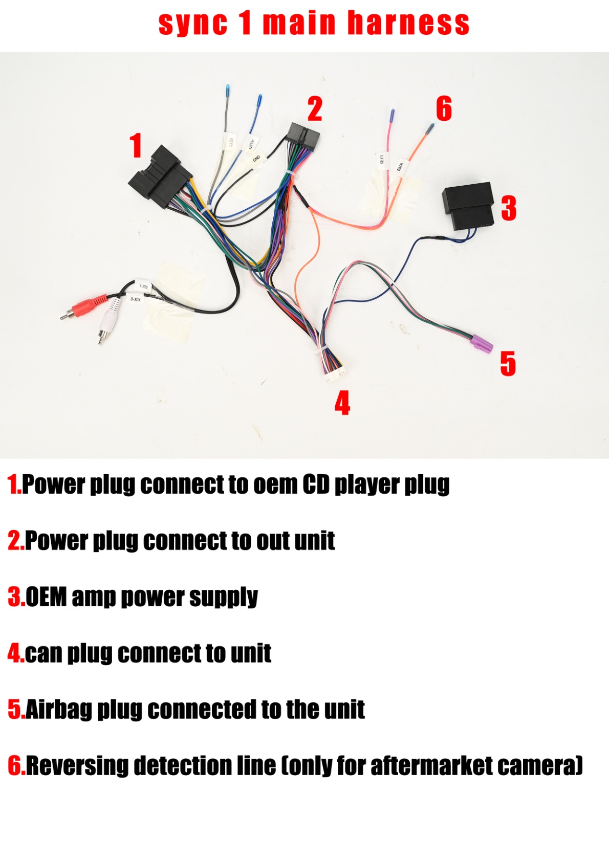 Ford Mondeo Fusion MK5 - Wiring connections for the sync 1 main harness with labeled plugs and instructions.
