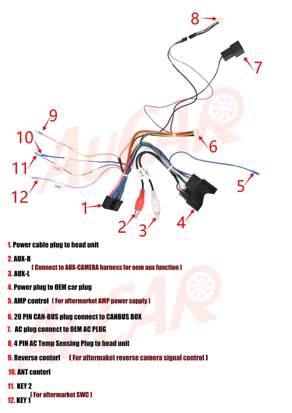Maserati Gran Turismo GT - Wiring connections and pin mappings for the aftermarket head unit installation.